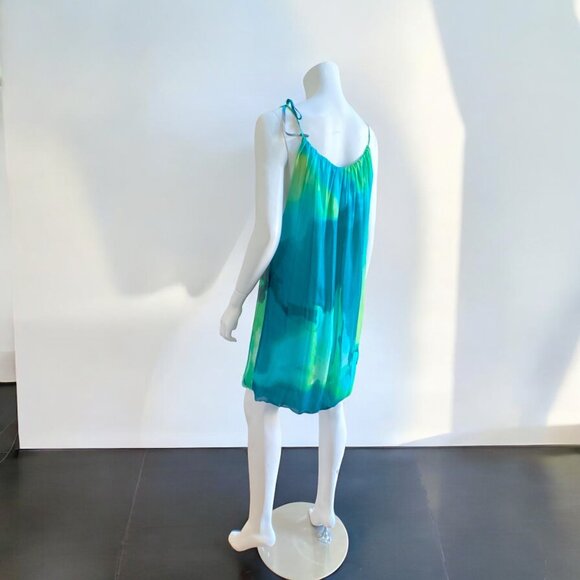 BCBGMAXAZRIA Blue Tie Dye Balloon Halter Collar Dress, size Medium - Picture 5 of 13